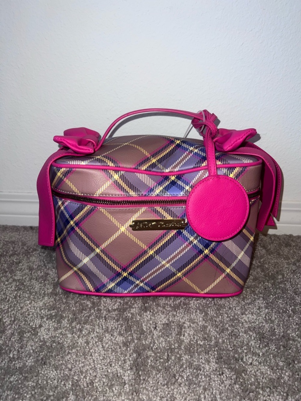 Betsey Johnson Plaid Bow Train Case / Makeup Bag